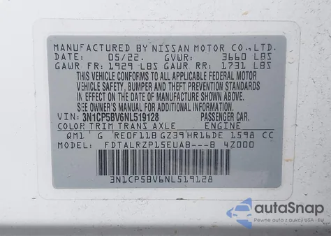 2022 Nissan Kicks S Xtronic Cvt из США, поврежденный, VIN 3N1CP5BV6NL519128